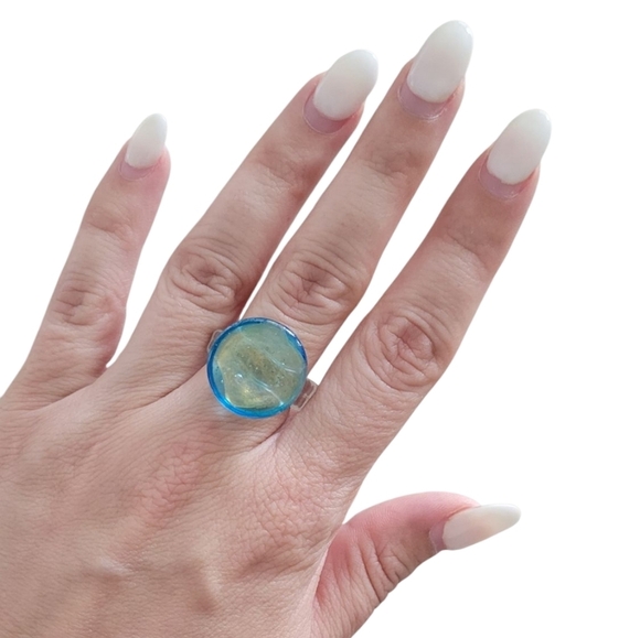 Blue and Gold Statement Glass Ring - Picture 1 of 5